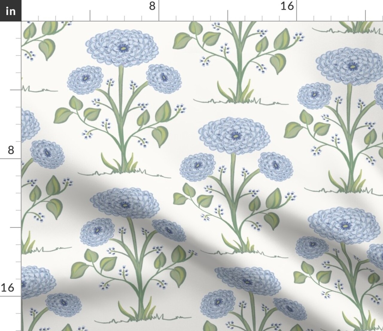 Blue Cottage Floral Spring Garden Mum Botanical Traditional Blooms Farmhouse Flowers Custom Printed Fabric by Spoonflower Various Fabrics by the Yard or Fat Quarter